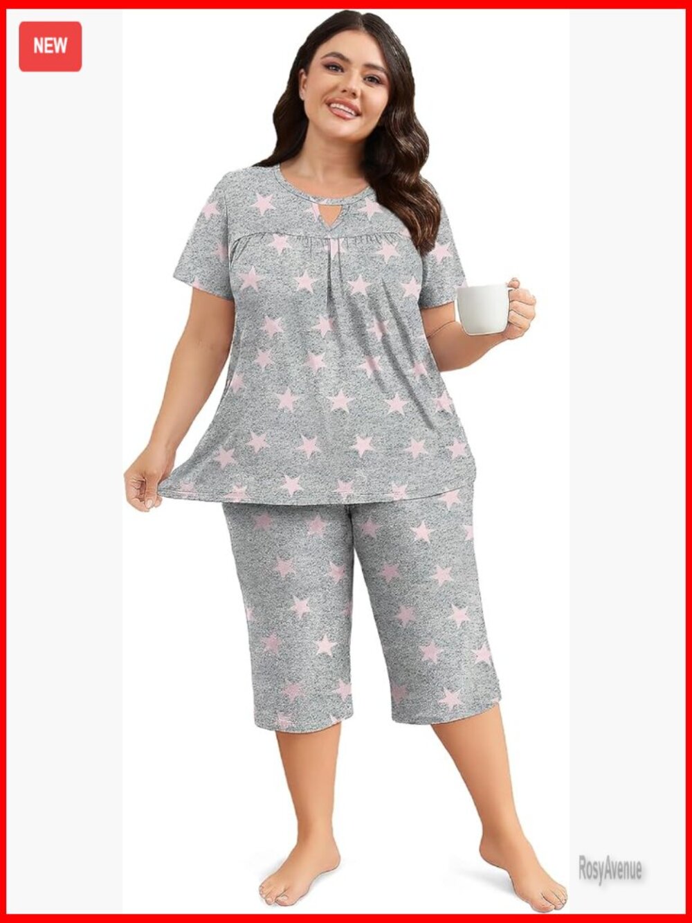 Plus Size 2-Piece Pajama Set Soft Short Sleeve Capri Pockets